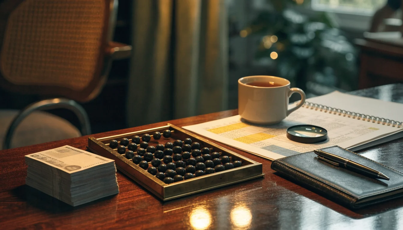 British pounds, magnifying glass, and notebook on a dark desk suggesting scrutiny of casino payout percentages.