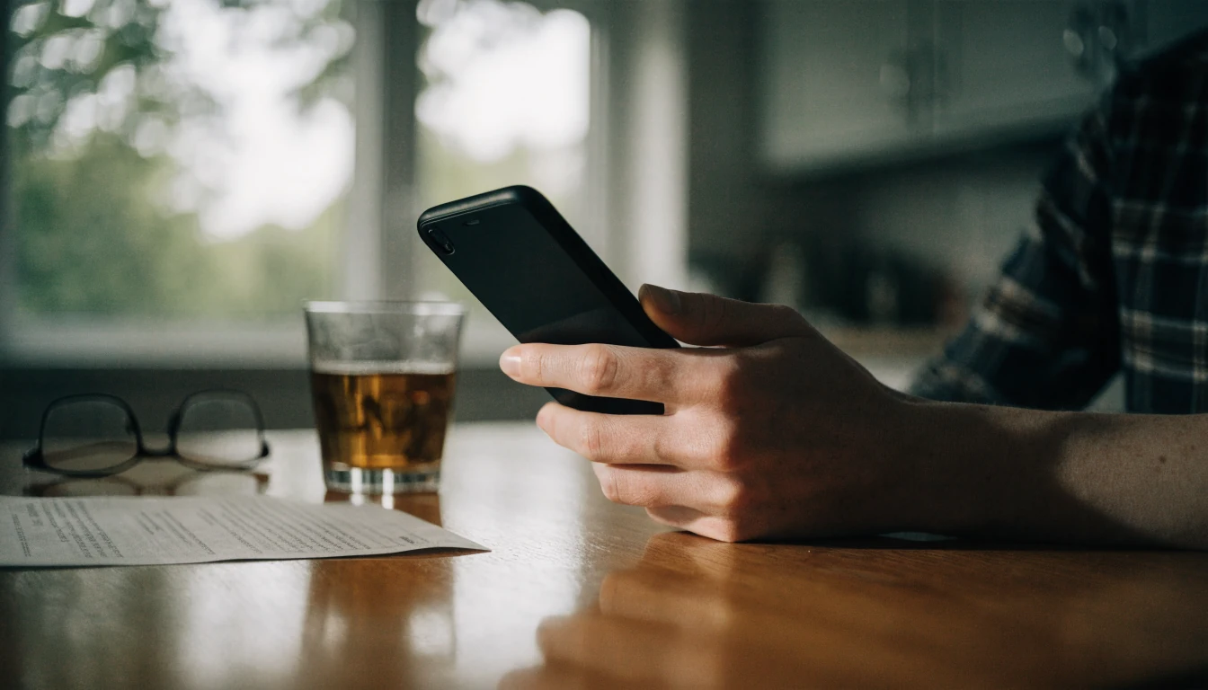 UK player reviewing payment options on a smartphone at a kitchen table