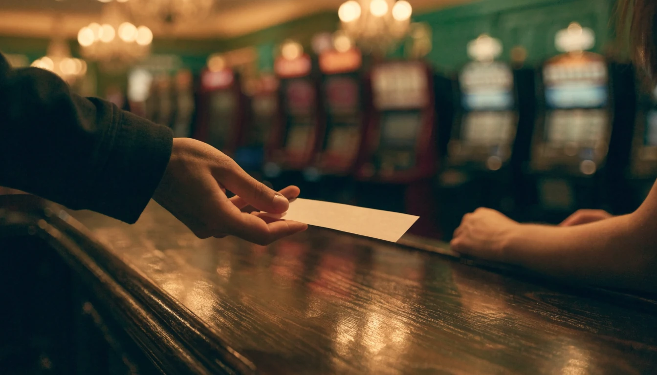 Generic prepaid voucher handed across a UK casino cashier counter