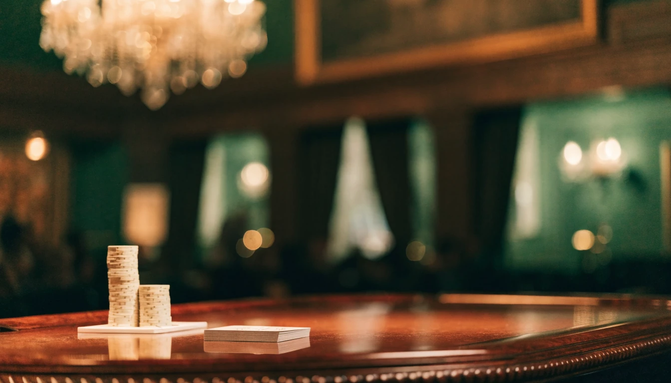 Elegant live baccarat table with chips and cards in a luxurious UK casino studio