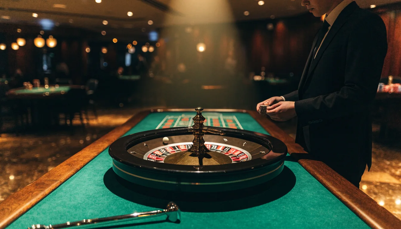 Live roulette wheel with croupier in a UK casino setting