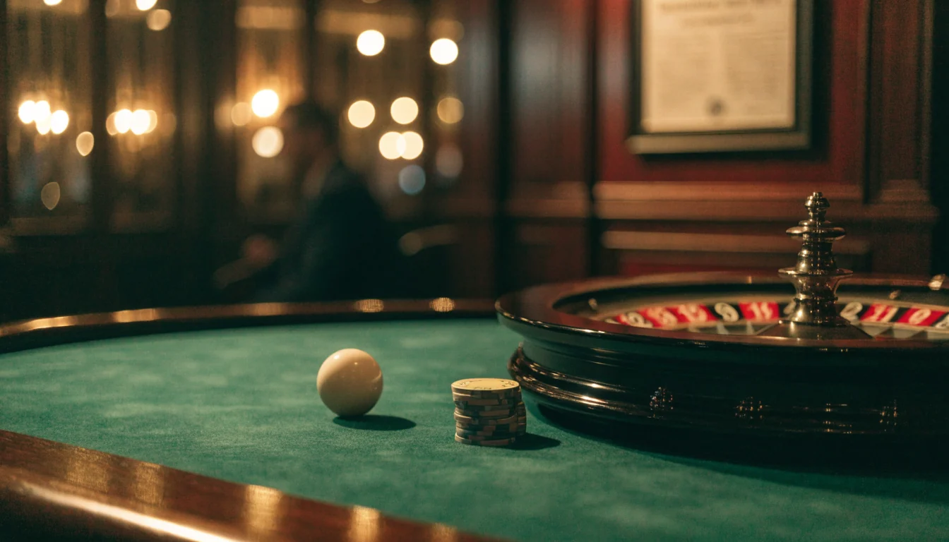 European roulette wheel in an elegant UK casino setting