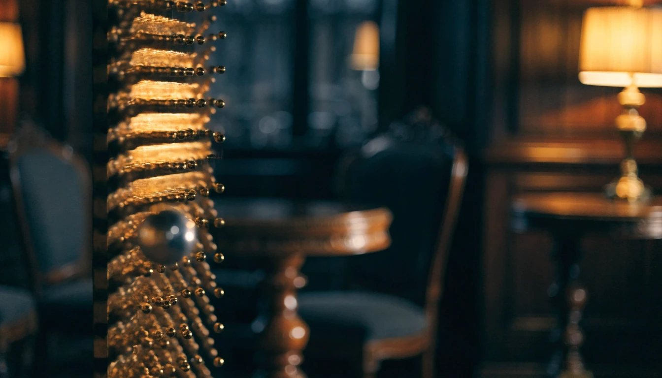 Glowing Plinko board with silver ball bouncing through golden pegs in a sophisticated dark British game room