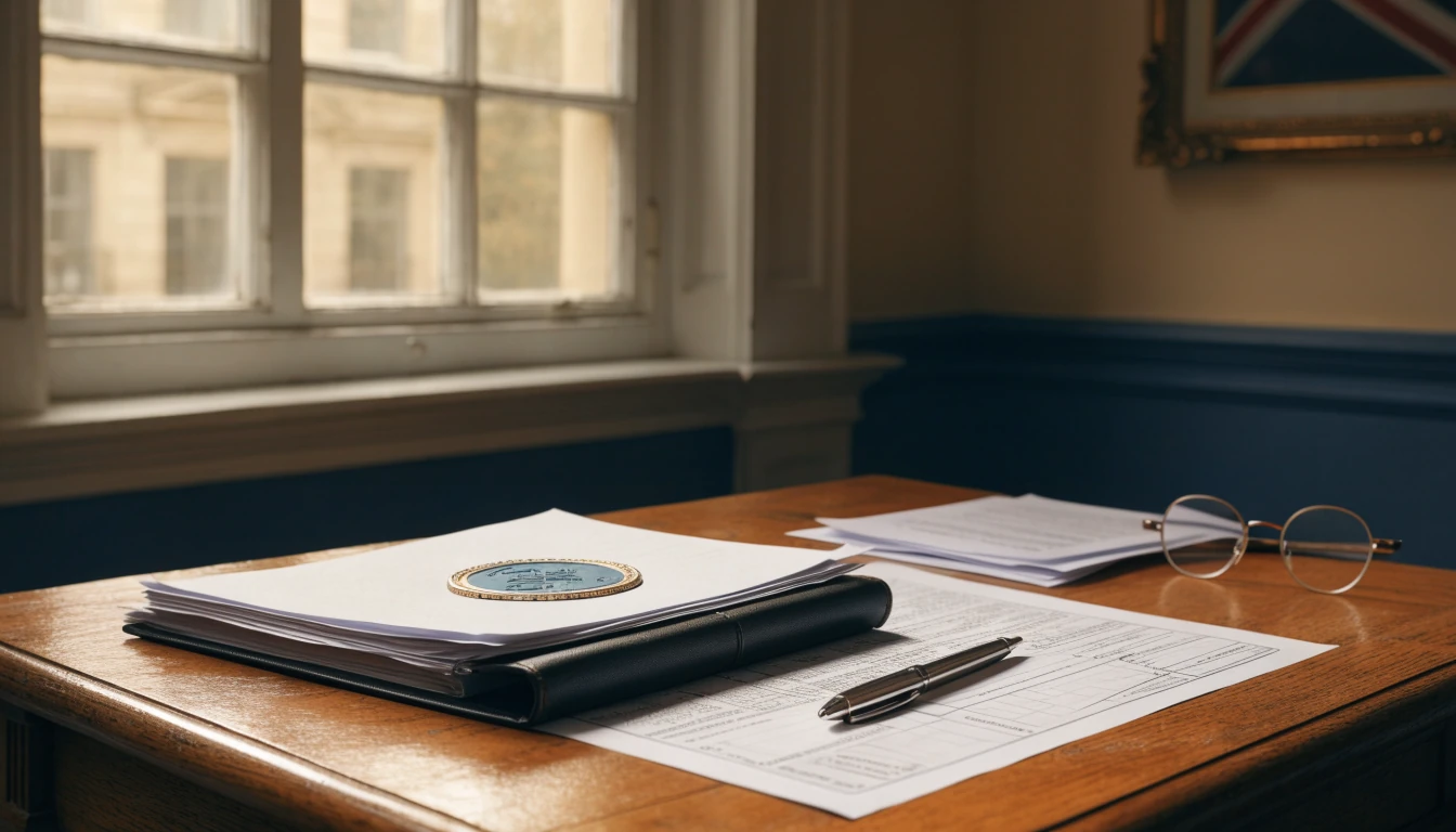 Official UK regulatory document on a formal desk in a London office