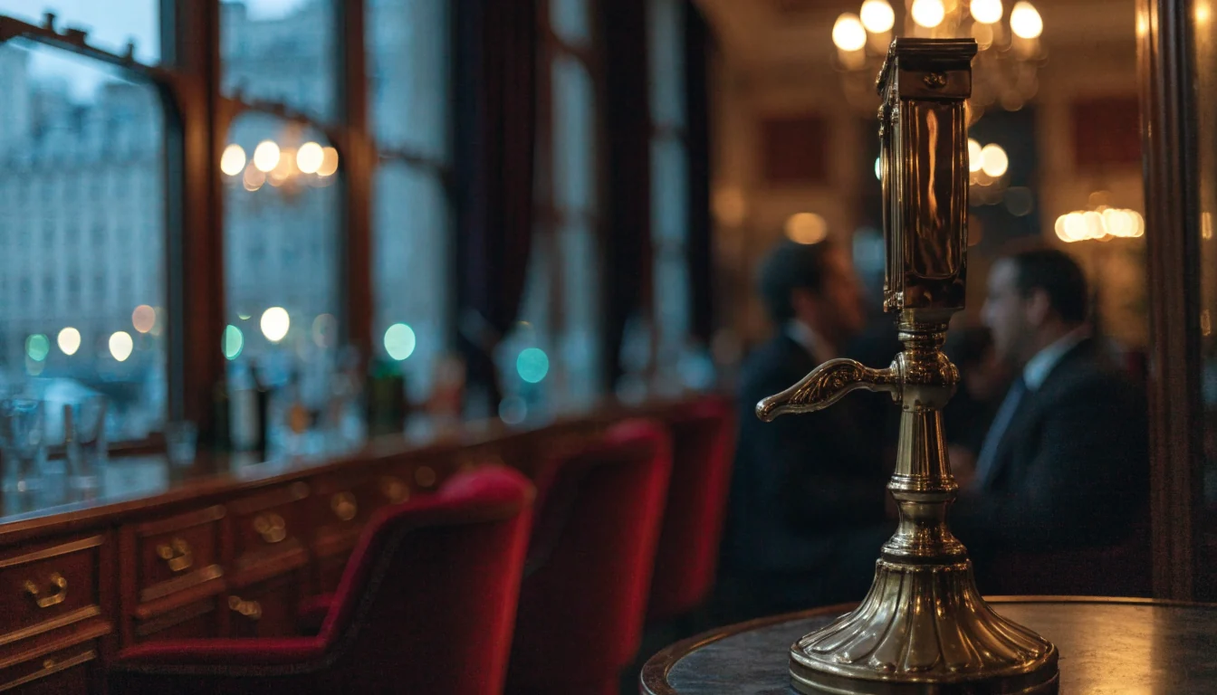 Elegant London casino lounge with golden slot machine lever and warm chandelier lighting
