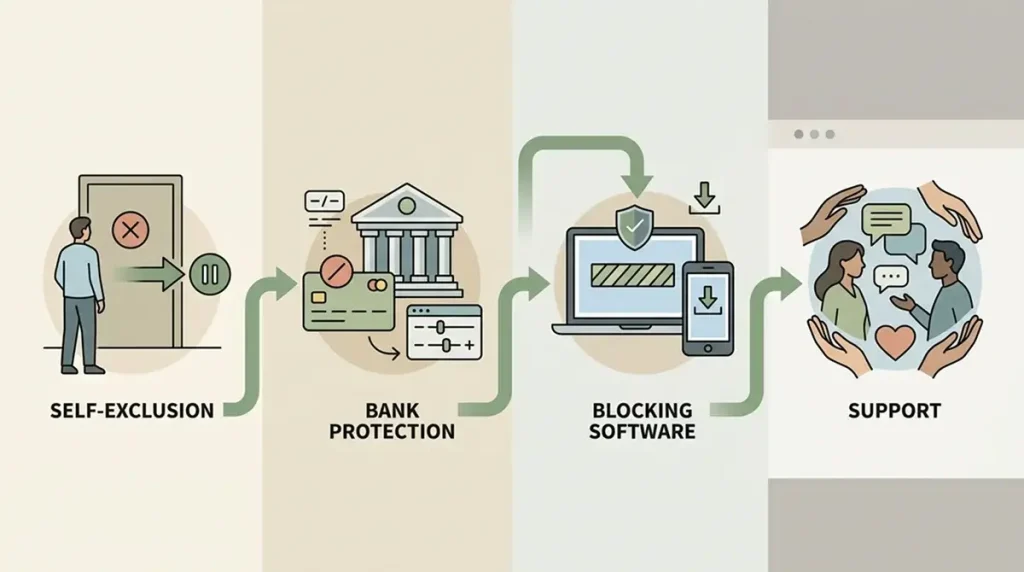 A supportive map of self-exclusion, bank blocks and help routes